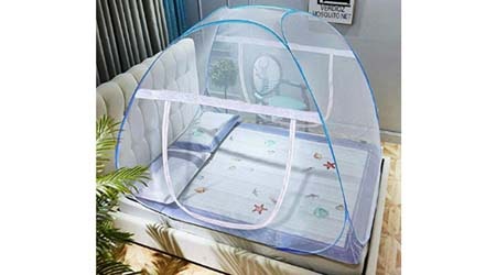 VERDIOZ WITH DEVICE Foldable Poly Cotton Double Bed Mosquito Net with Ventilation