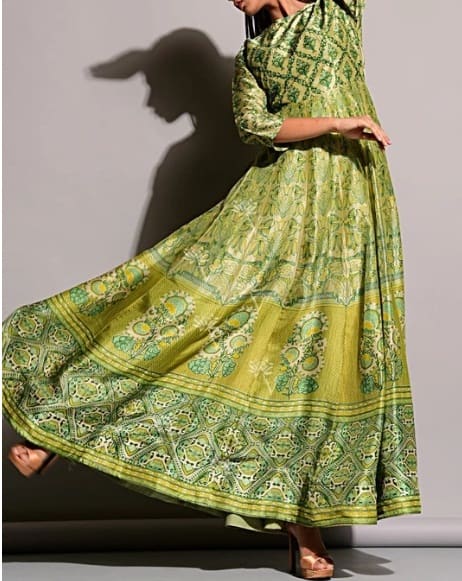 Green Vasansi Silk Anarkali Gown 