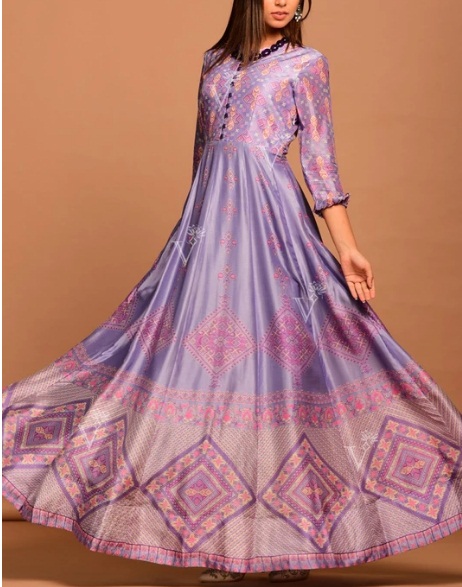 Purple Vasansi Silk Printed Anarkali Gown 
